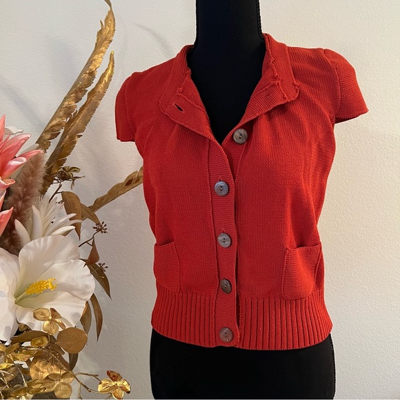 Jones New York Burnt Orange Button-Up Short Sleeve Cardigan - Picture 1 of 11